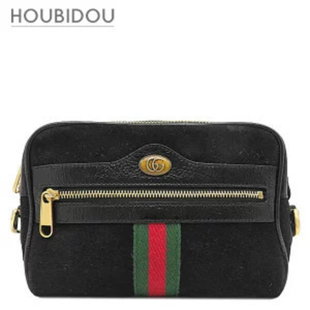 Gucci Ophidia Pochette Shoulder Bag Suede Black Sherry